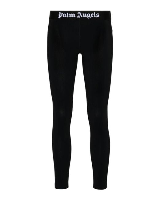 Palm Angels Black Logo-waistband Cropped leggings