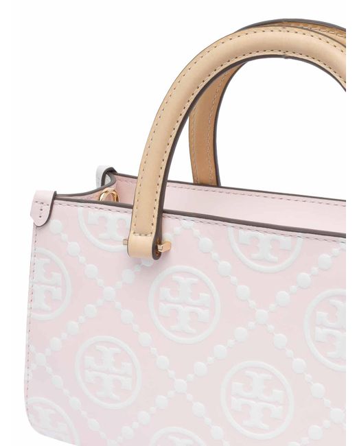 Tory Burch Pink Small T Monogram Contrast Tote Bag