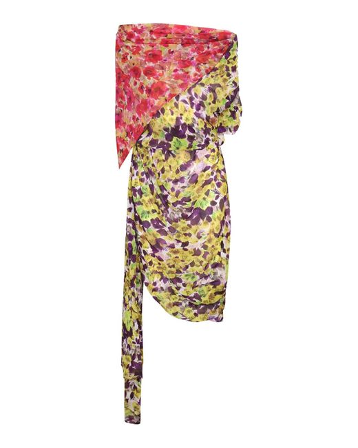 Dries Van Noten Red Multicolour Silk Blend Dress