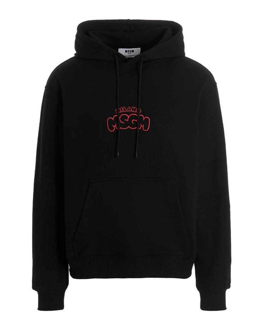MSGM Black Logo Embroidery Hoodie By Burro Studio for men