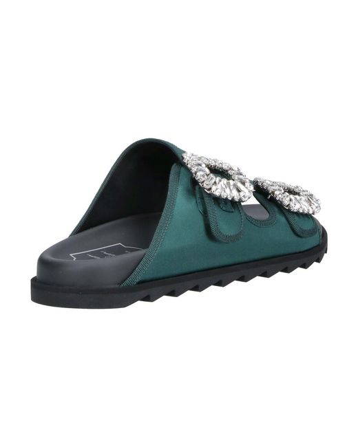 Roger Vivier Green Mules Slidey Viv