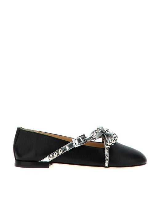 Mach & Mach Black Crystal Studs Ballet Flats