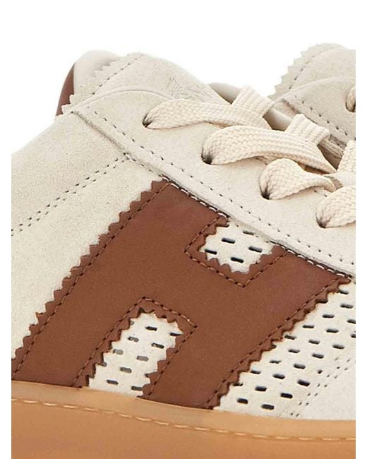 Hogan Brown Low-Top Calfskin Leather Sneakers With Accents