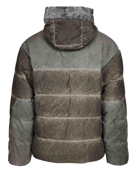 C P Company Gray Quilted Jacket With Hood for men