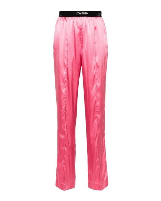Tom Ford Pink Stretch Silk Satin Trousers