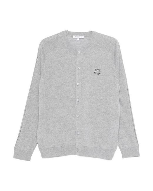 Maison Kitsuné Gray Fox Head Wool Cardigan for men