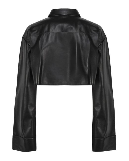 Loewe Black Crop-top Shirt In Leather