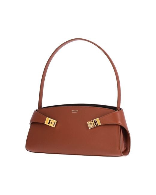 Ferragamo Brown Shoulder Bag Hug East-West