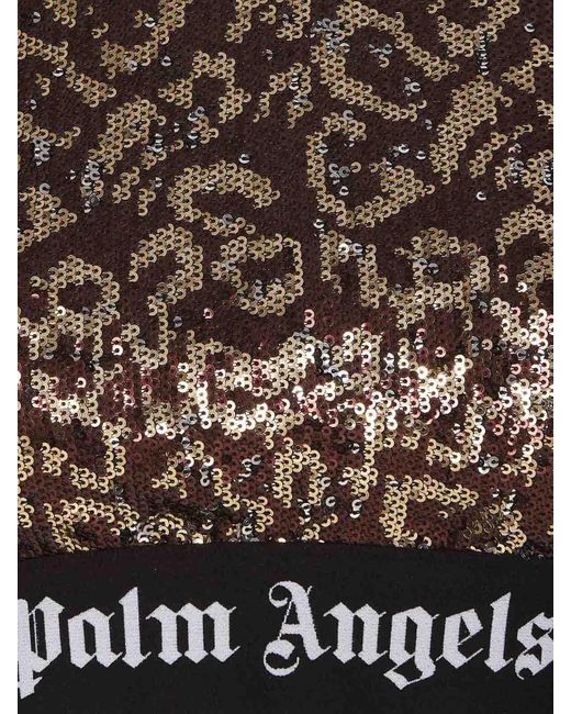 Palm Angels Black Cropped Logo Sequins Top