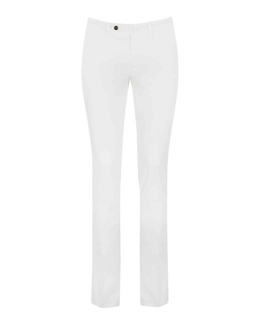 PT Torino White Cotton Gabardine Trousers for men