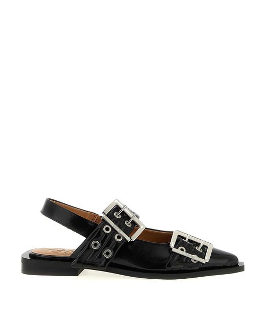 Ganni Black Feminine Buckle' Slingback