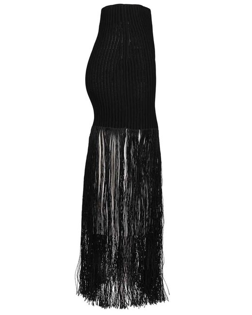 Alaïa Black Tubular Skirt With Fringes
