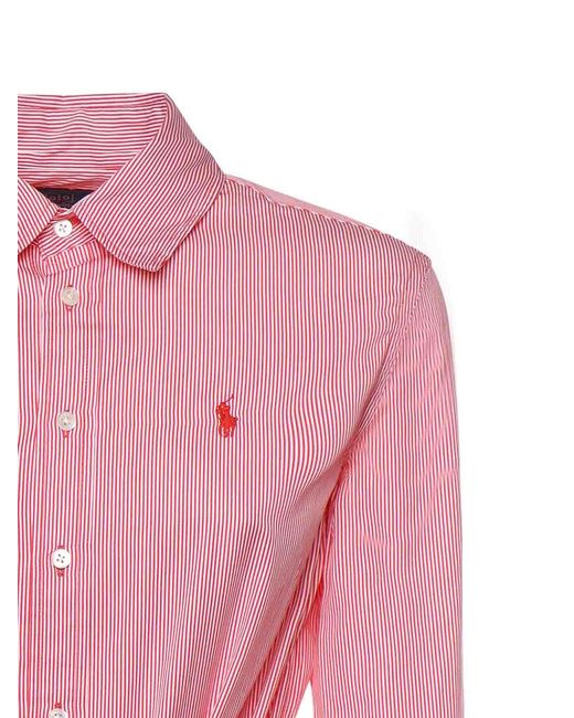 Polo Ralph Lauren Pink Striped Shirt Dress With Belt