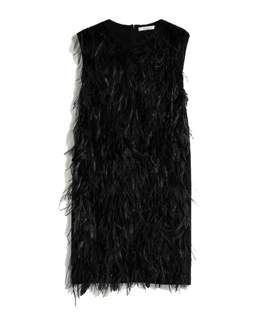 Max Mara Black seggio Short Dress With Feathers