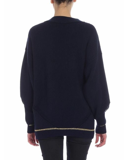 See By Chloé Blue Overfit Cardigan With Golden Lamé Insert