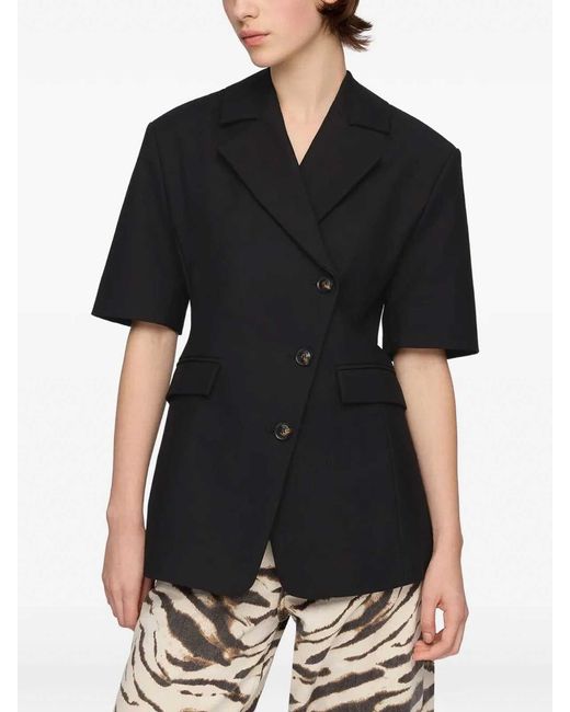 Ganni Black Short Sleeve Blazer