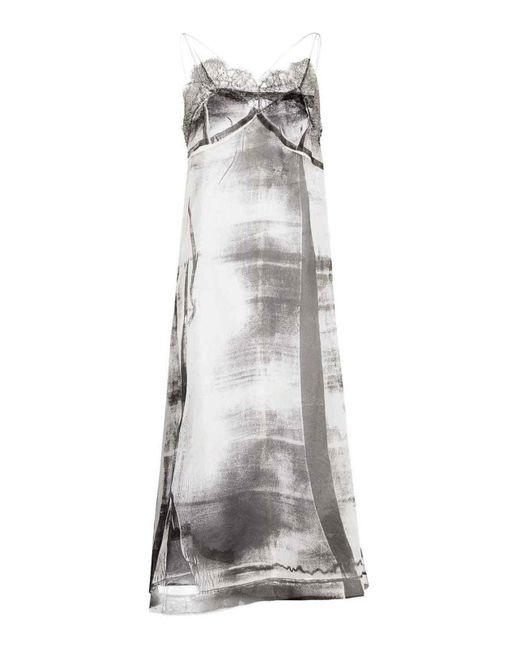 Maison Margiela Gray Freeze-frame Silk Midi Dress