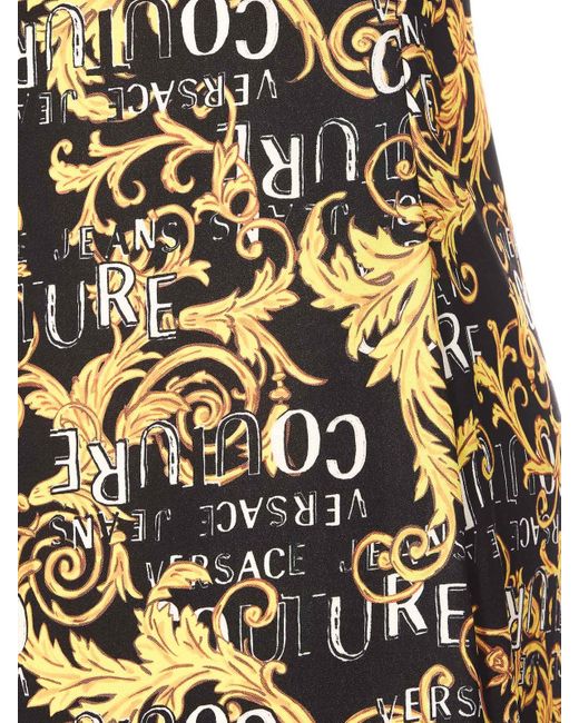 Versace Jeans Couture Black Mini Dress With Printed Logo And Straps