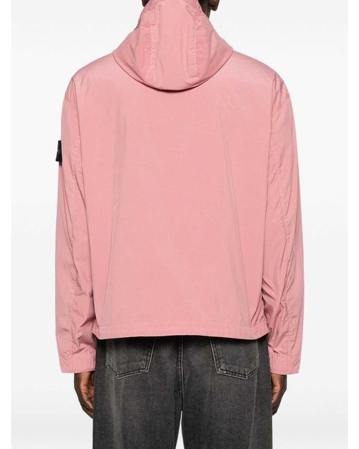 Stone Island Pink Hooded Windbreaker With Logo Patch for men