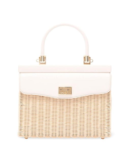 Rodo Natural Wicker And Leather Medium Handbag