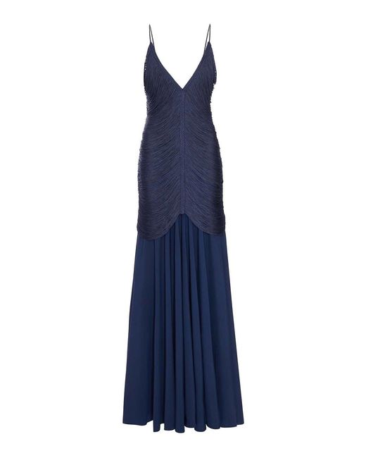 Bless Blue Long Nostalgia Dress With Fringes And V-Neck