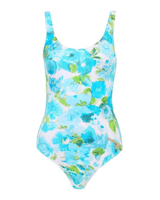 Chloé Blue One-Piece Swimsuit With Aquatic Flower Print