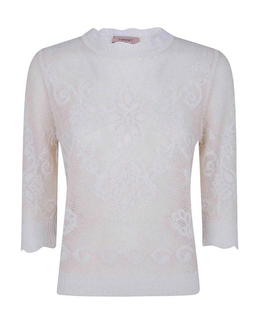Twinset White Laced Top Sweater
