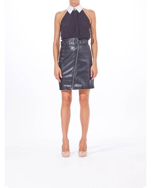 Karl Lagerfeld Black Faux Leather Skirt With Zip