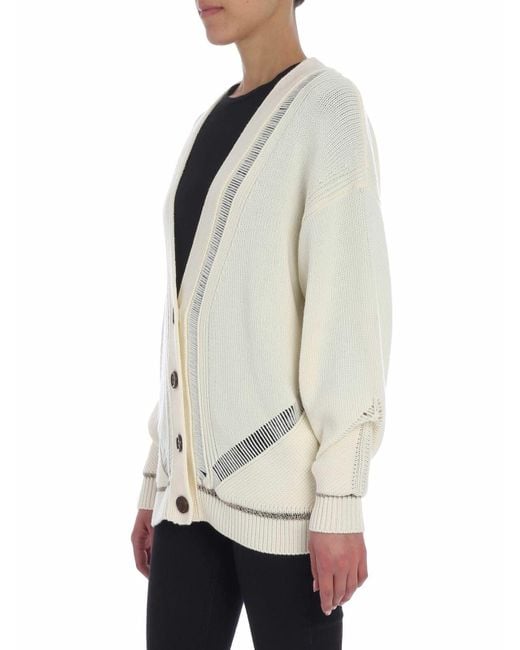 See By Chloé White Cream Color Overfit Cardigan With Golden Lamé
