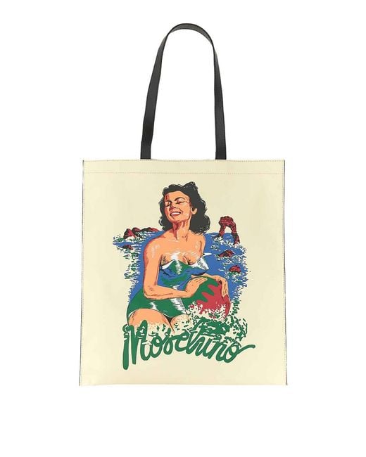 Moschino White Hawaiian Print Mini Tote Handbag for men