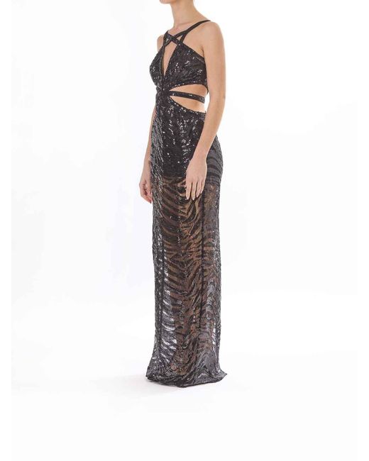 Just Cavalli Black Long Lace Tiger Dress
