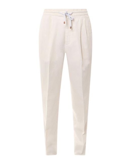 Brunello Cucinelli White Linen And Cotton Trouser for men