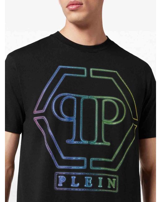 Philipp Plein Black Embroidered Round-neck T-shirt for men