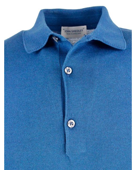John Smedley Blue Cotton Long Sleeves Polo for men