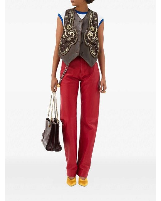 Versace Red Leather Pant