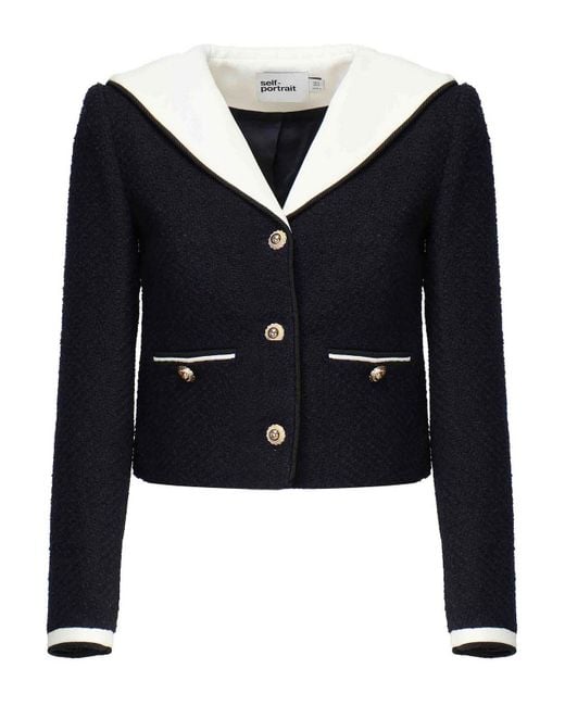 Self-Portrait Blue Boucl Jacket With Contrasting Collar