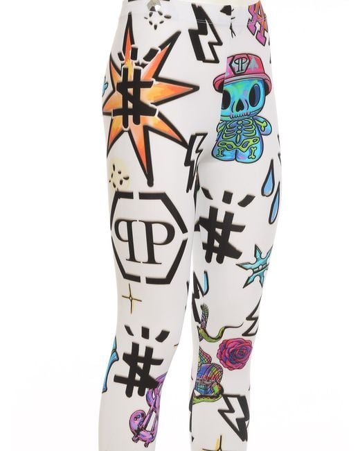 Philipp Plein Blue Tattoo Monogram Leggings