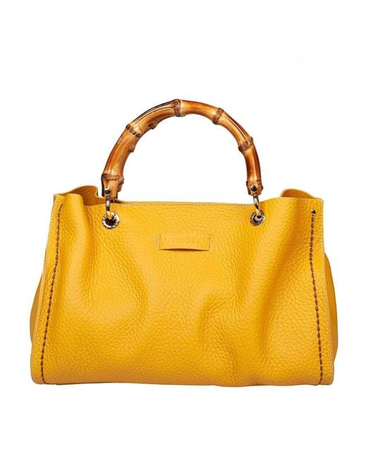 VISONA Yellow Leather Shopping Bag