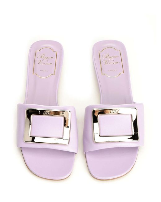 Roger Vivier Pink Belle Vivier Leather Mules