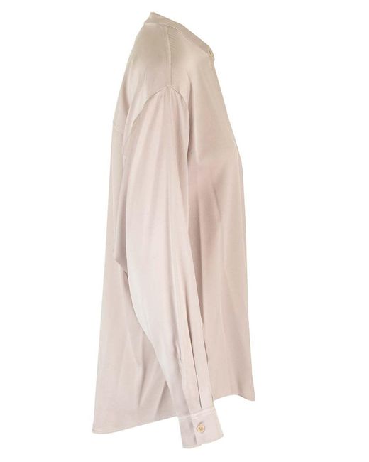 Forte_forte Natural Stretch Heavy Satin Silk Collar Shirt Perla