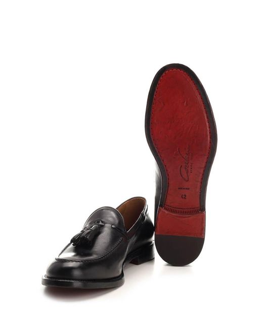Corvari Black Leather Loafer With Tassels for men