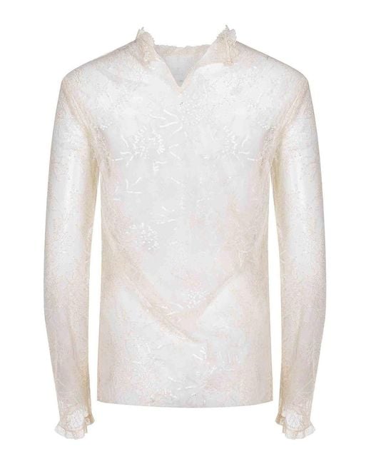 Alberta Ferretti White Shirt Made Of Lace