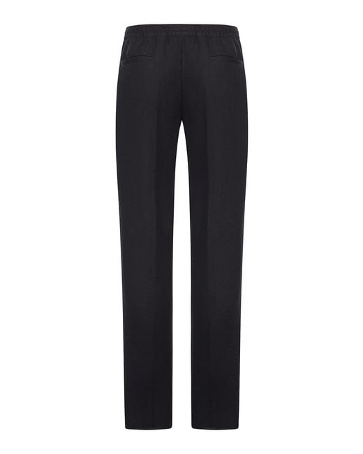 Kiton Blue Straight Fit Linen Trousers With Elastic Waist for men