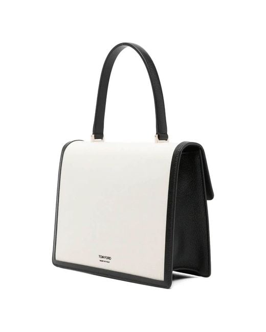 Tom Ford White Canvas Leather Trims Small Top Handle