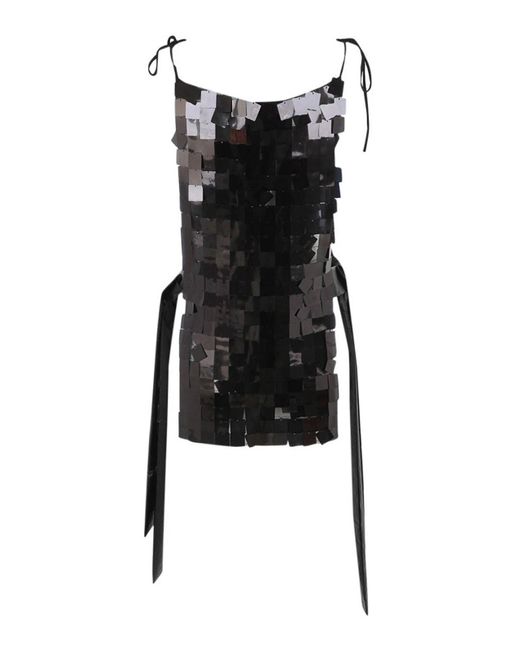Maria Calderara Black Corazza Macro Square Sequins On Tulle Dress