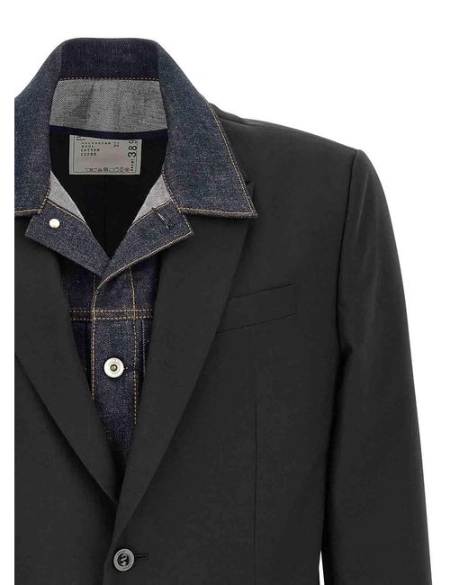 Sacai Black Denim Insert Blazer for men