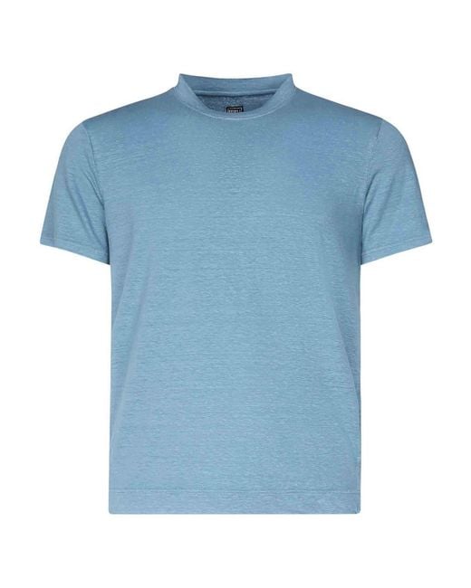 Fedeli Blue Short Sleeve Linen T-Shirt for men