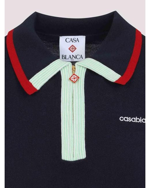 Casablanca Blue Knitted Track Polo for men