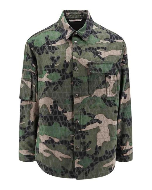 Valentino Gray Cotton Jacket With Camouflage Motif for men