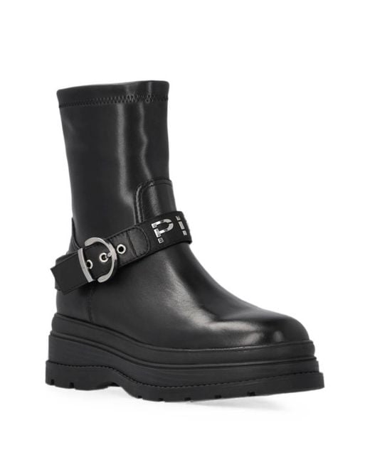 Pinko Black Logo-Strap Buckle-Fastening Boots